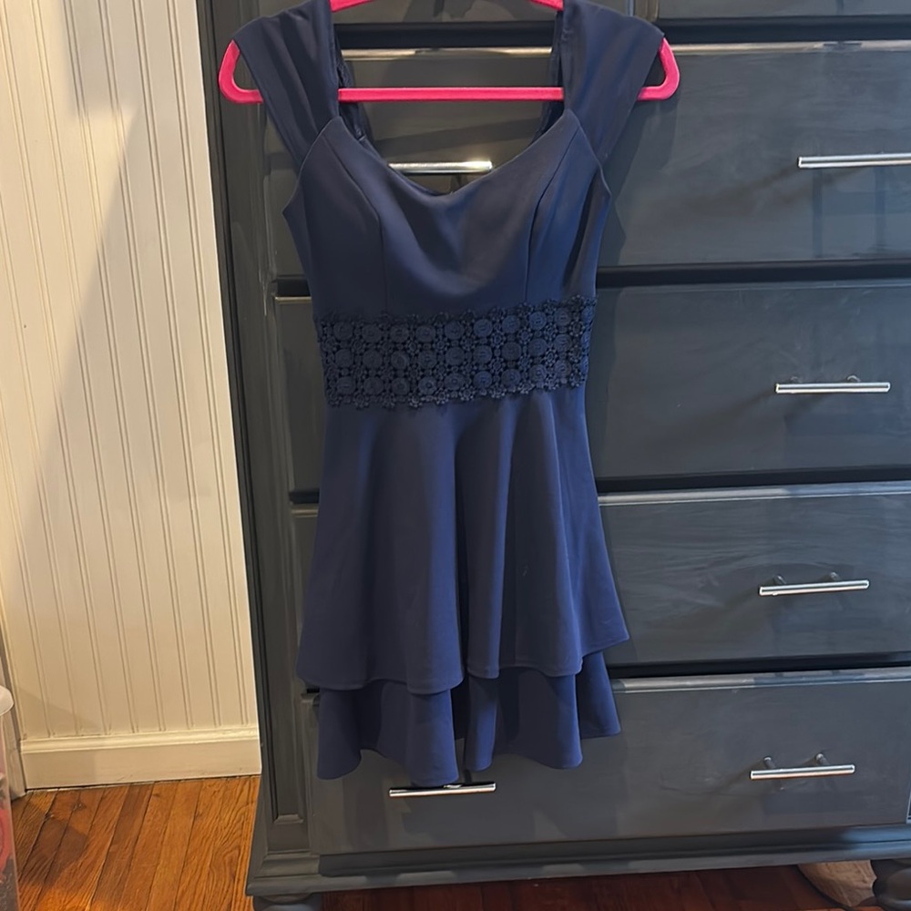 Size 0 Navy Blue Dress with Lace Detail